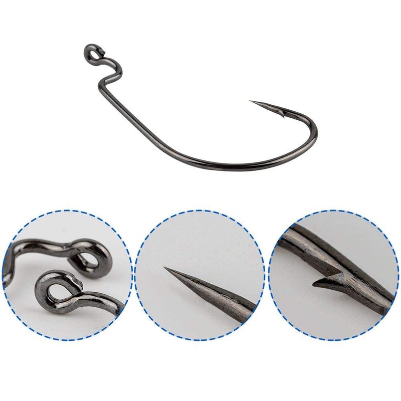 FCFKUK 60pcs Offset Worm Hook High Carbon Steel Wide Gap Bait Jig Fish Hooks with Plastic Box #1-5/0 - Image 3